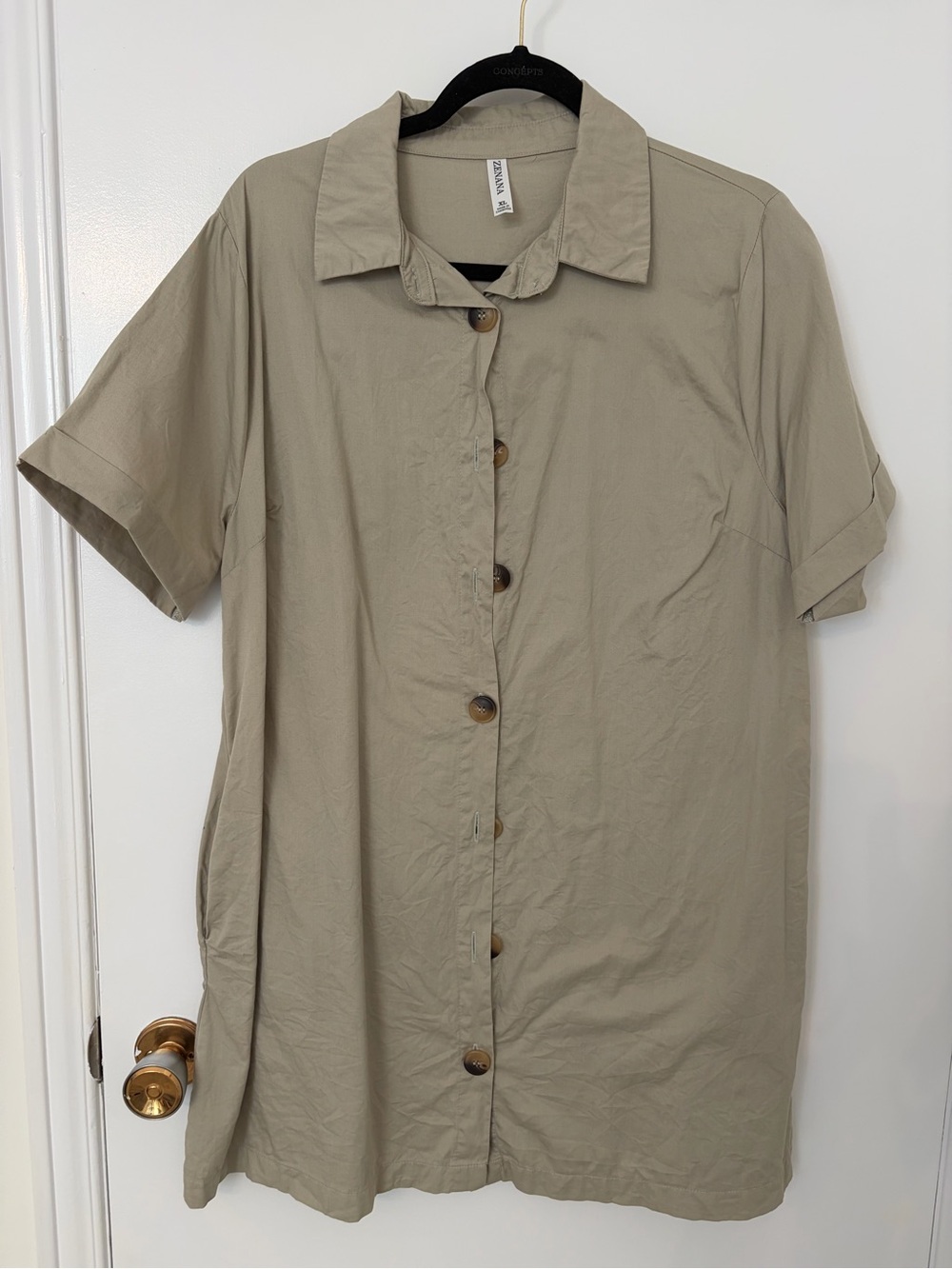 Relaxed Short-Sleeve Button-Front Shirt Dress